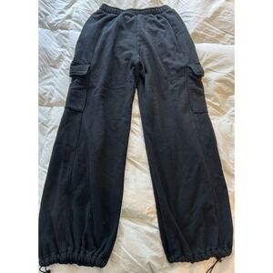 GAP Womens Wide Leg Black Cargo Sweatpants Sz M Toggle‎ Comfy Casual Weekend